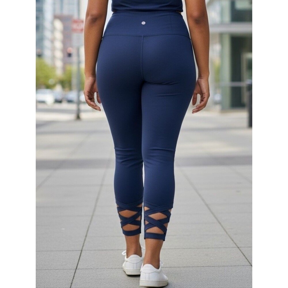 Women’s Apana Navy Blue Crisscross Hem Leggings Stretchy Yoga Pants Size 2X